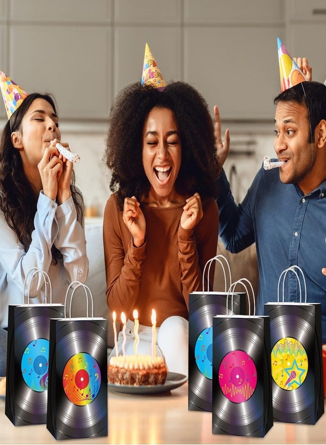 CHUNNIN مجموعة تشونين من 24 كيس هدايا ورقي مستوحى من موسيقى الروك في الخمسينيات، مثالية لتزيين حفلات الخمسينيات، وحقائب هدايا ورقية بتصميمات مستوحاة من أسطوانات الفينيل القديمة، ومستلزمات حفلات أعياد الميلاد والذكرى السنوية الموسيقية. - Image 4